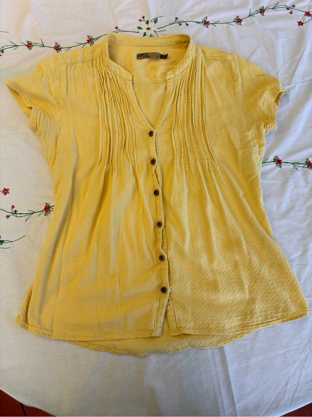 Prana Sunflower Yellow Pintuck Button-Front Blouse medium